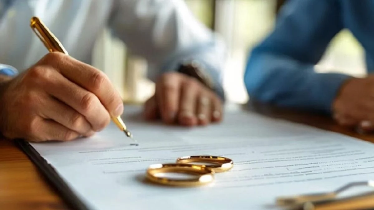 Firma de documentación relacionada con un proceso de divorcio